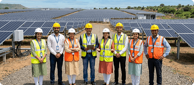 AVCO team on site with solar panels